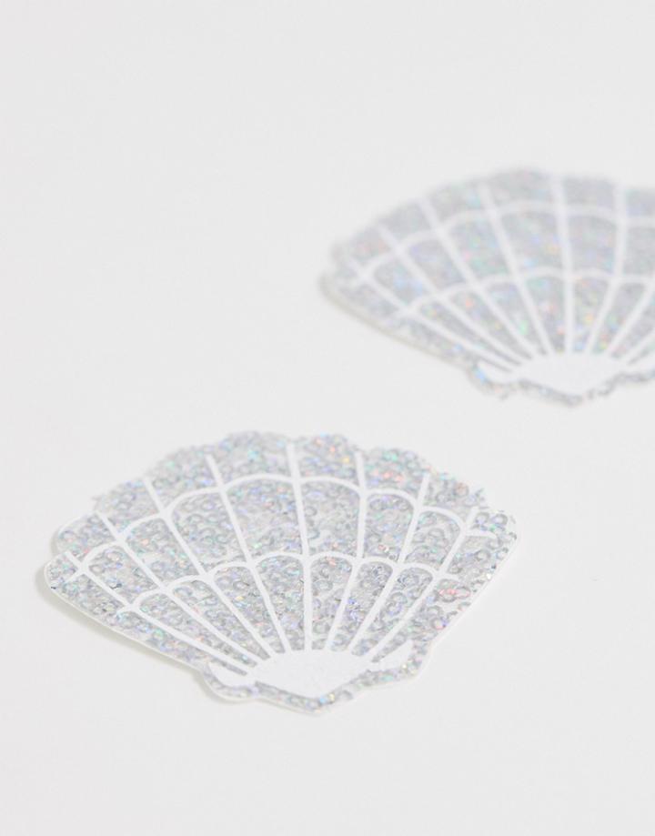 Nipztix By Neva Nude Sequin Sea Shell Nipple Covers-silver