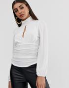 John Zack High Neck Plunge Front Top In Cream