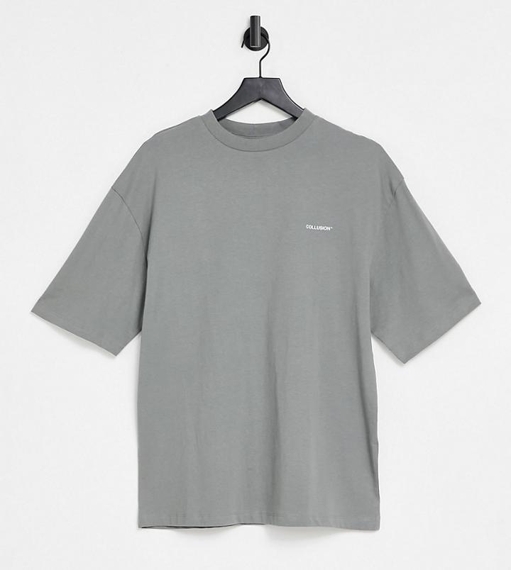 Collusion Unisex Organic Cotton Logo T-shirt In Charcoal-grey