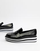 Monki Stripe Platform Loafer In Patent Black - Black