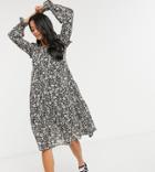 Violet Romance Petite Tie Neck Tiered Midaxi Dress In Floral Print-multi
