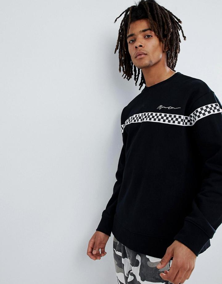 Mennace Oversized Sweat With Checkerboard Panel - Black