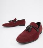 Asos Design Wide Fit Vegan Friendly Loafers In Burgundy Faux Suede With Tassel - Tan