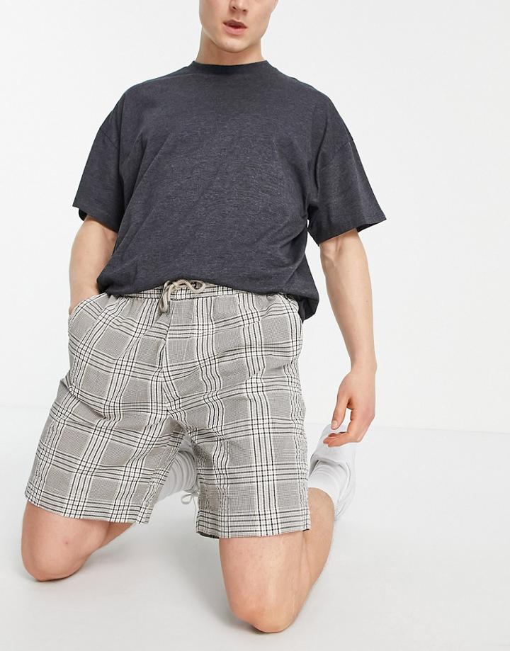 River Island Check Pull On Shorts In Brown