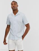 Jack & Jones Premium Revere Collar Striped Short Sleeve Shirt In Light Blue