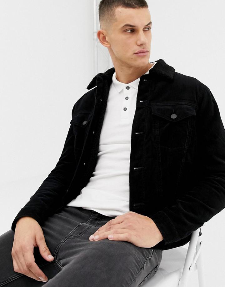 New Look Corduroy Jacket With Fleece Lining In Black - Black