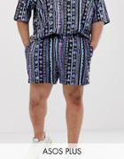 Asos Design Plus Festival Two-piece Shorts With Geo-tribal Print-blue