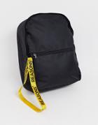 Asos Design Backpack In Black With Yellow Slogan Zip Pull - Black