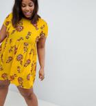 Brave Soul Plus Floral Print Smock Dress - Yellow