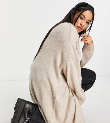 Only Curve Longline Cardigan In Beige-brown