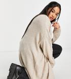 Only Curve Longline Cardigan In Beige-brown