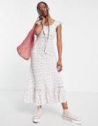 Miss Selfridge Lace Insert Textured Maxi Dress In Rose Print-white