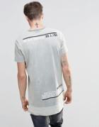 Asos Super Longline T-shirt With Tonal Acid Wash And Text Back Print - Gray