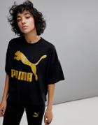 Puma T-shirt With Gold Logo - Black