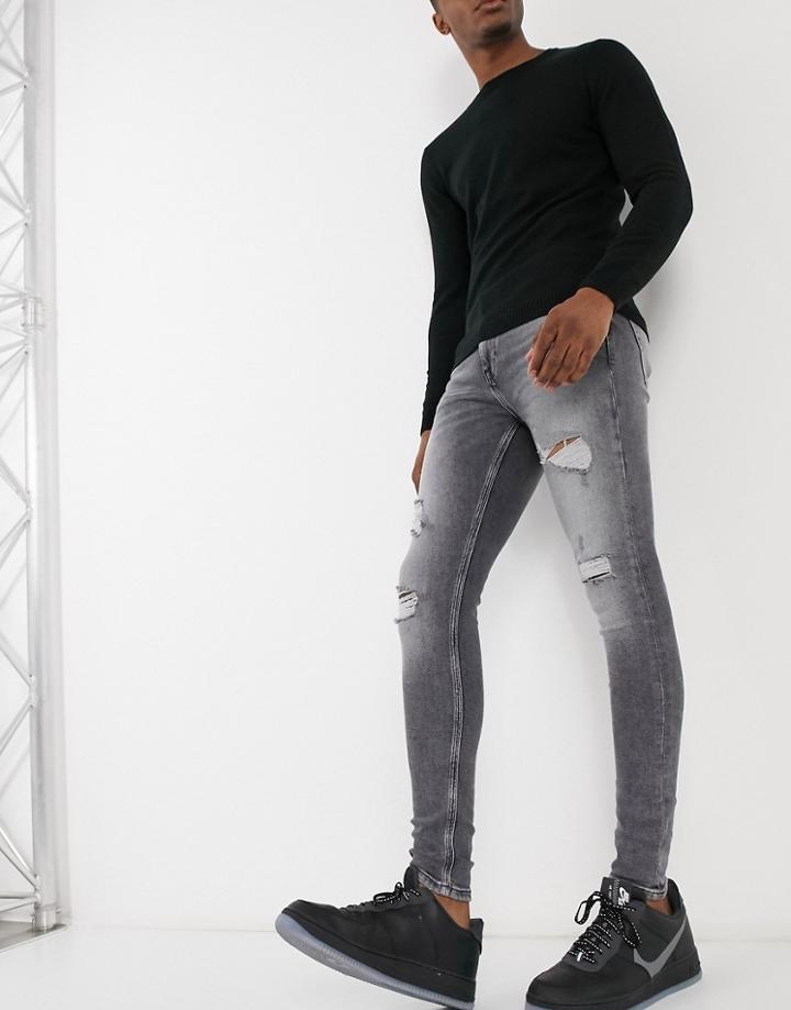 River Island Spray On Jeans With Rips In Gray