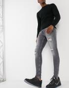 River Island Spray On Jeans With Rips In Gray