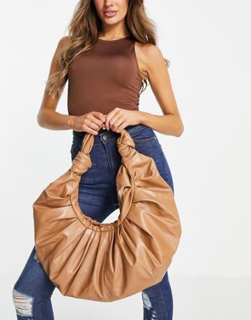 Na-kd Gathered Round Tote Bag In Tan-brown