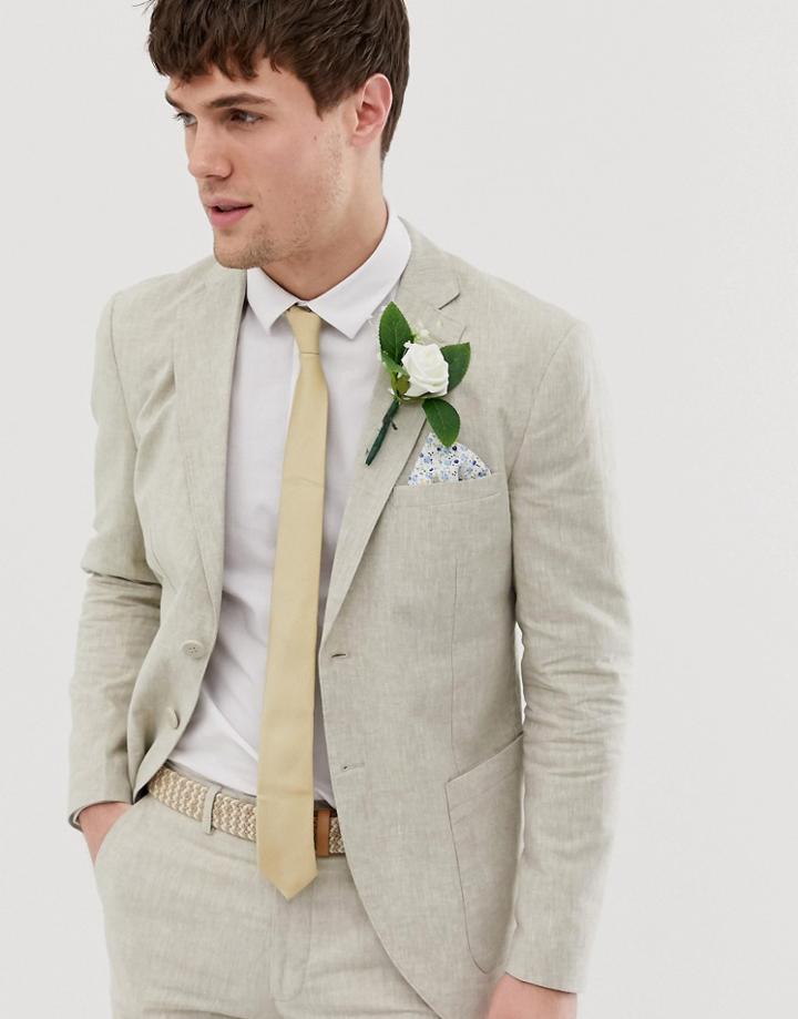 Jack & Jones Premium Regular Fit Suit Jacket In Beige Linen-white