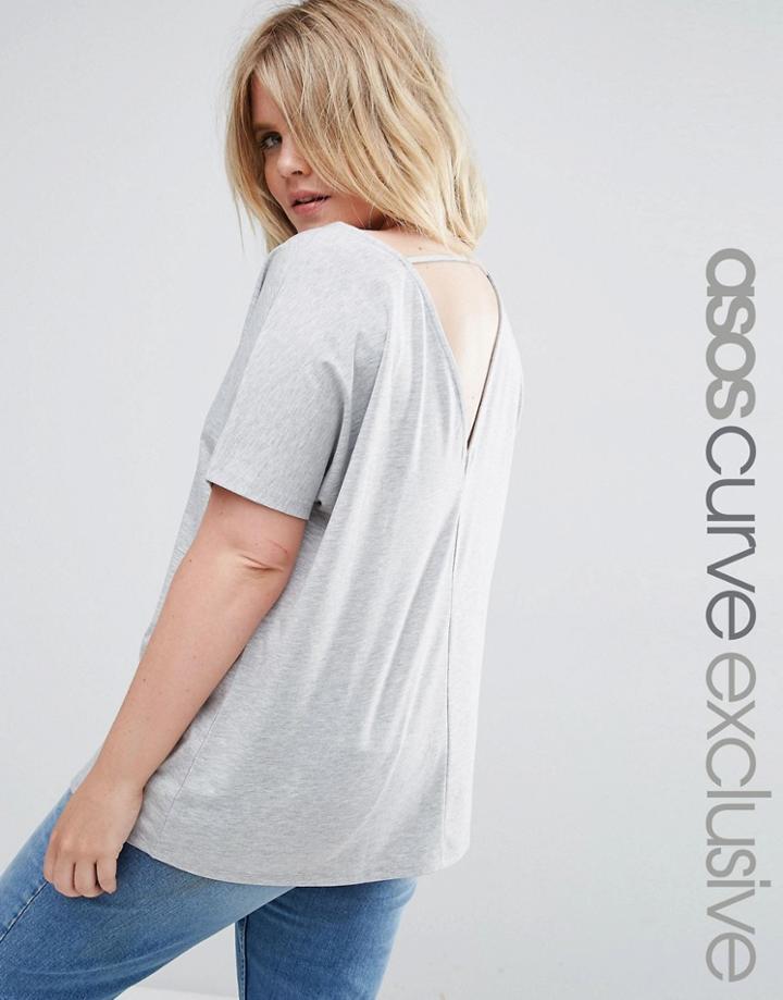 Asos Curve T-shirt With V Back - Gray