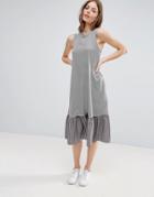 Asos Midi Dress In Stripe With Contrast Woven Frill Hem - Multi