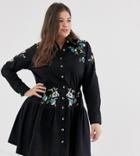 Asos Design Curve Embroidered Mini Shirt Dress-black