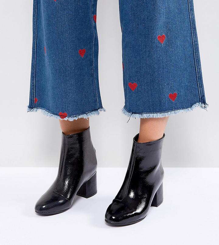 New Look Wide Fit Patent Block Heel Ankle Boot - Black