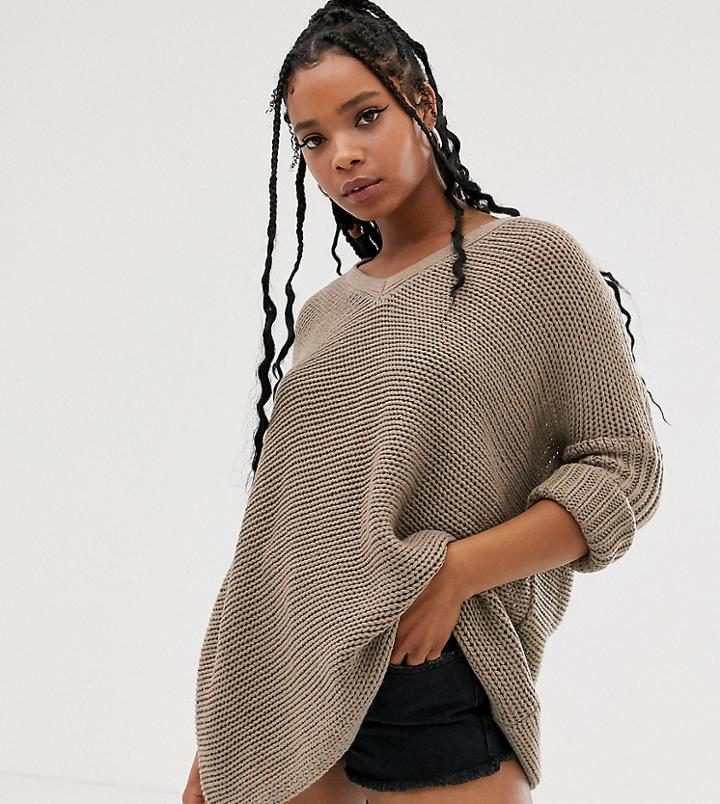 Noisy May Oversized V Neck Sweater-beige