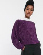 Asos Design Plisse Top With Batwing Sleeve In Purple