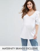 Bluebelle Maternity Cut Out Shoulder Ruffle Top - White