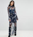 Asos Tall Printed Mesh Maxi Dress With Shirred Neck - Multi