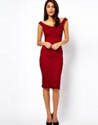 Asos Midi Bodycon With Lace Off Shoulder - Black