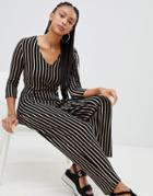 Bershka Striped Tie Waist Jumpsuit - Multi