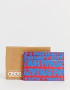 Asos Design Faux Leather Cardholder With Slogan Print In Red And Blue - Multi