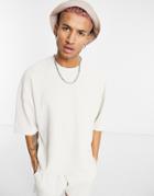 Asos Design Set Oversized Heavyweight Waffle T-shirt In Beige-neutral