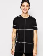 Asos Longline T-shirt With All Over Grid Print - Black