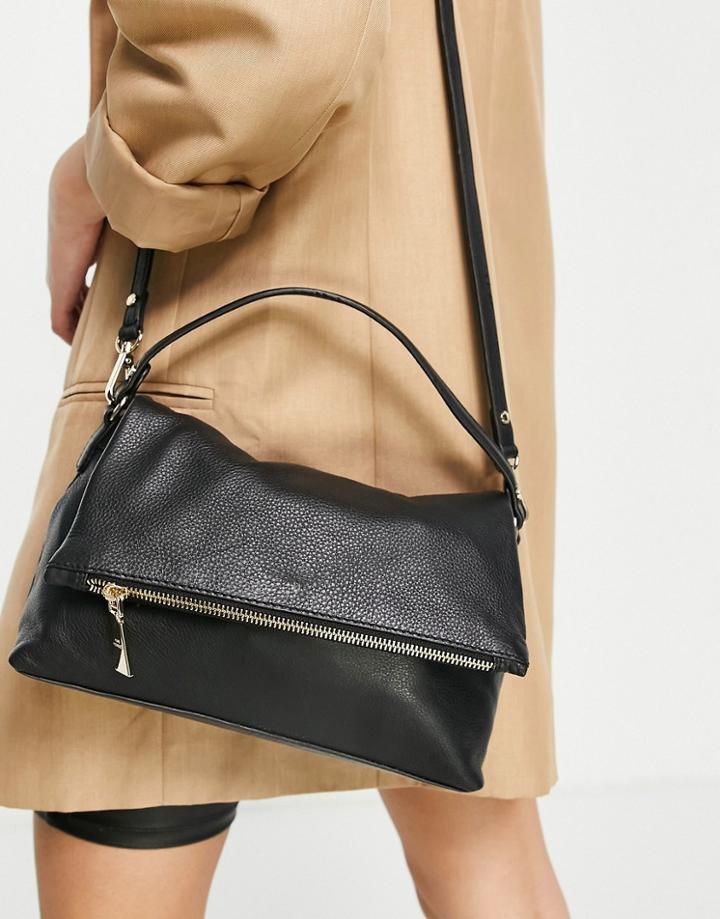 Paul Costelloe Leather Top Handle Flap Over Shoulder Bag In Black