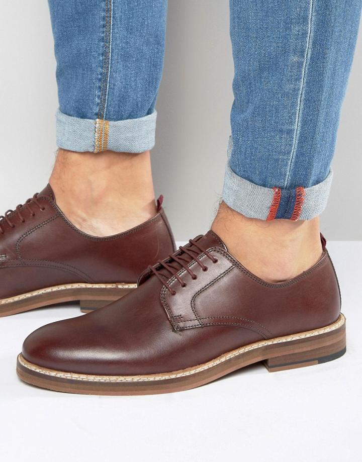 Asos Lace Up Shoes In Red Leather - Red