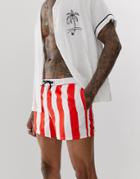 Asos Design Swim Shorts In Red & White Stripe Short Length-multi