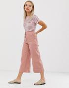 Monki Wide Leg Pants With Contrast Stitching In Pink - Pink