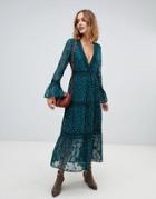 Moon River Three Quarter Bell Sleeve Maxi Dress - Green
