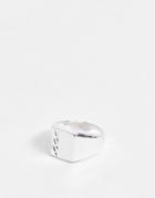 Asos Design Signet Ring With Crosshatch Engraving In Silver Tone