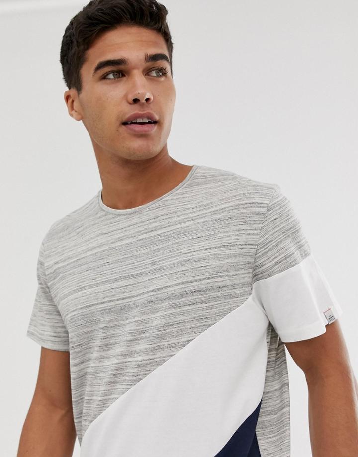 Jack & Jones Originals T-shirt With Cut And Sew Block Panels - Gray