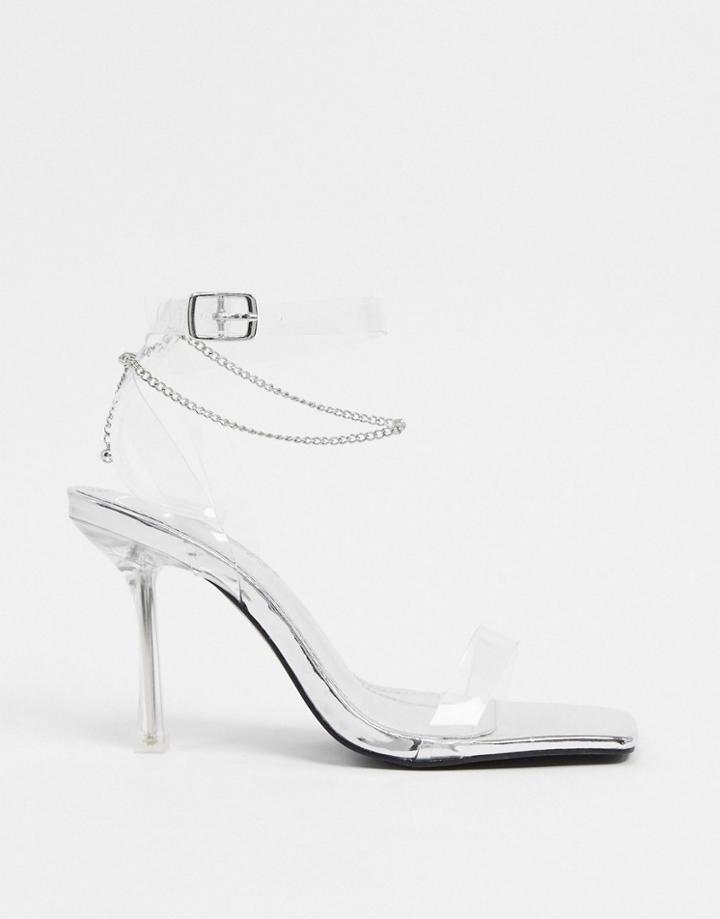 Public Desire April Heeled Sandal With Anklet In Silver