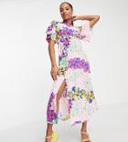 Influence Petite Flutter Sleeve Midi Tea Dress In Mixed Floral Print-red