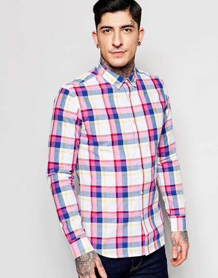 Farah Shirt In Madras Check In Red Slim Fit - Azealia