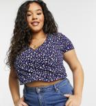 Daisy Street Plus Wrap Crop Top In Navy Floral - Part Of A Set