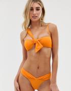 River Island Bikini Bottom With Ruch Detail In Orange