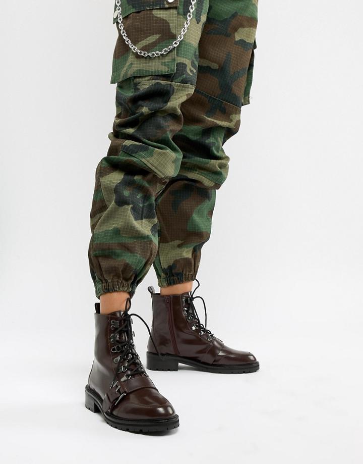 Asos Design Arya Leather Hiker Ankle Boots - Red