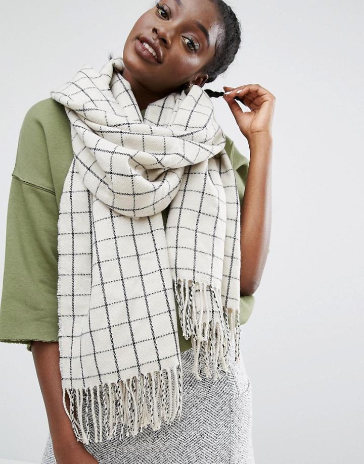 Monki Grid Check Scarf - White