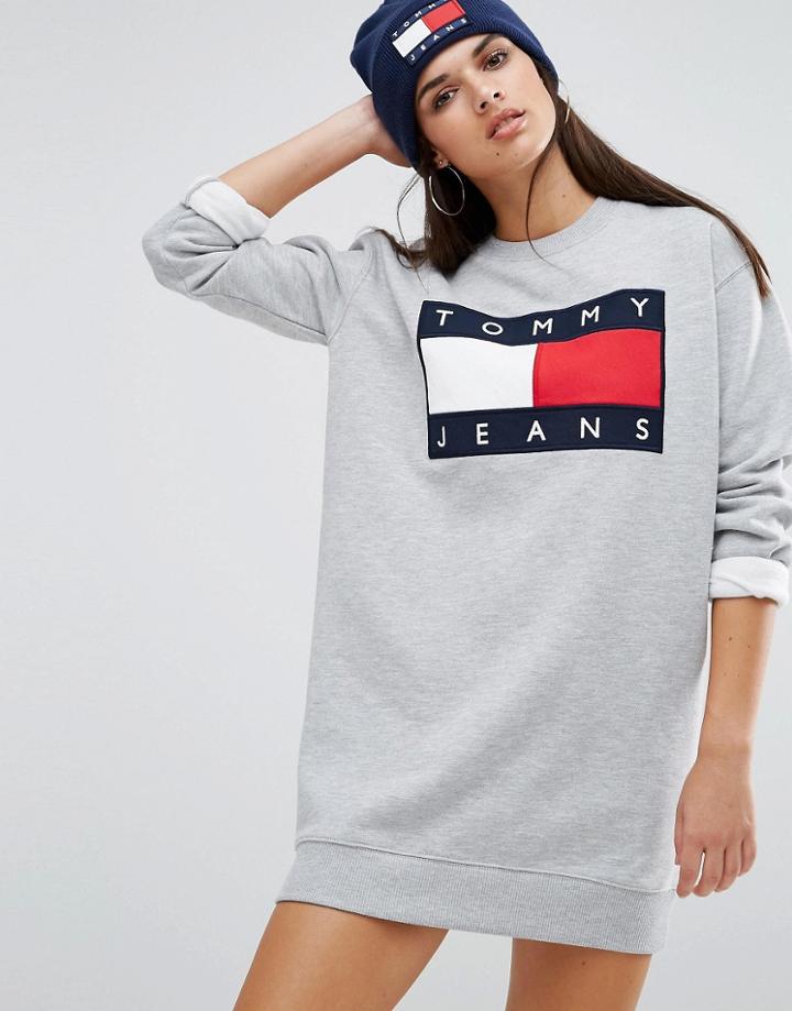 Tommy Jeans Logo Sweat Dress - Gray